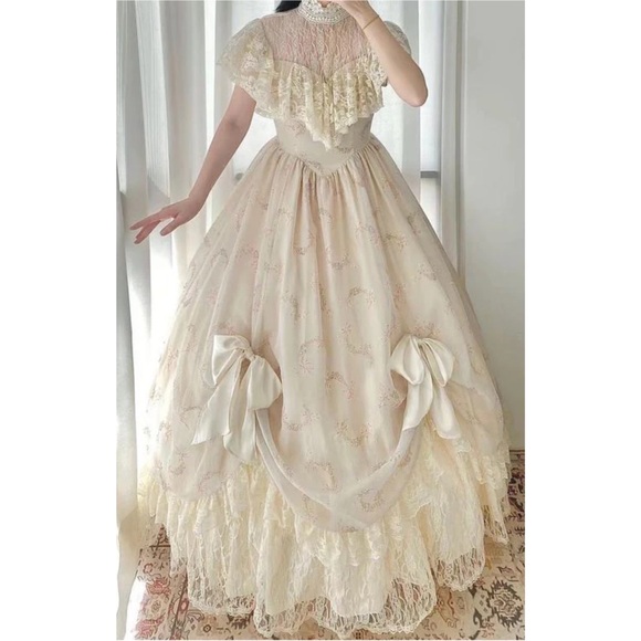 Gunne Sax Dresses & Skirts - Gunne Sax Vintage Lace Cottagecore Victorian Bow Detail Wedding Gown Size M